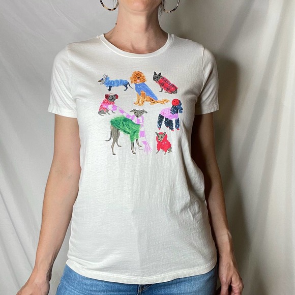 J Crew winter dogs Collector tee t-shirt ivory short sleeve dog graphic BL301 S - Picture 10 of 17